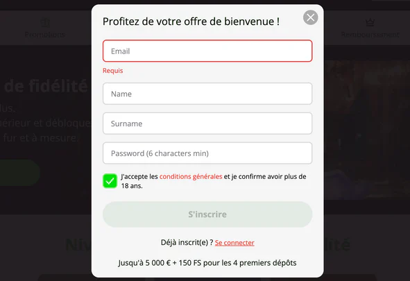 Inscription rapide et création de compte Slot7 Casino